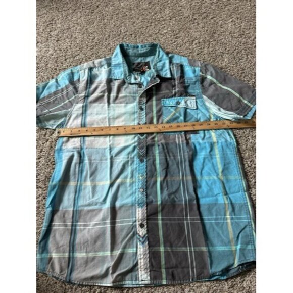Amplify Mens Blue Gray Color Block Short Sleeve Button Down Size XL Pocket - Picture 10 of 16